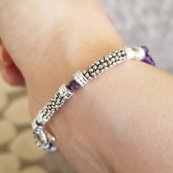 Two Tone Amethyst Ladies Toggle Bracelet - Picture 14 of 16